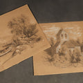 Lot 154 - Pair of Antique Pastel and Charcoal Drawings on Paperboard, Church Scene and Shoreline with Boats, Both with Illegible Signatures