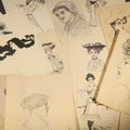 Lot 156 - Grouping of 21 Antique Pen and Pencil Drawings on Paper of Women in Fashion, Including Portraits, Seaside Bather, and Full-Figure Studies, One Dated June 1901