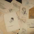 Lot 157 - Grouping of 20 Antique Pen and Pencil Sketches Including Portraits, Coastal Scene, Goat, Flowers, and "An Old Salt" Pipe Smoker, with Decorative "Sketches" Cover Sheet