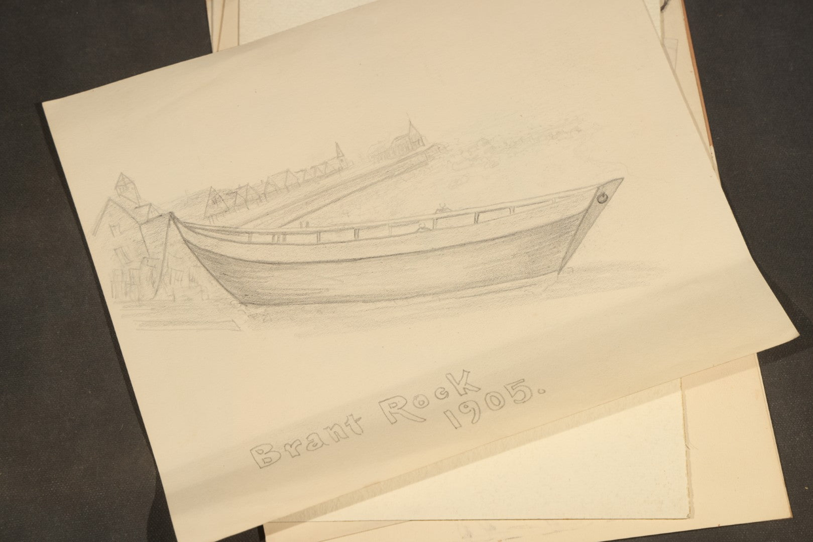 Grouping of 20 Antique Pen and Pencil Sketches including Portraits, Coastal Scene, Goat, Flowers, and "An Old Salt" Pipe Smoker, with Decorative "Sketches" Cover Sheet