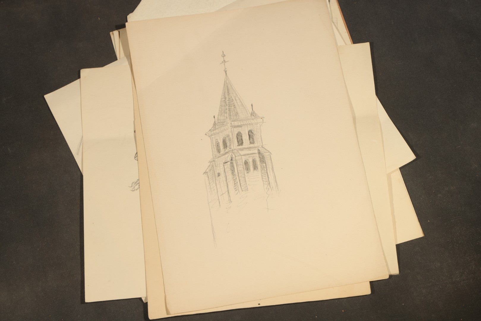 Grouping of 20 Antique Pen and Pencil Sketches including Portraits, Coastal Scene, Goat, Flowers, and "An Old Salt" Pipe Smoker, with Decorative "Sketches" Cover Sheet