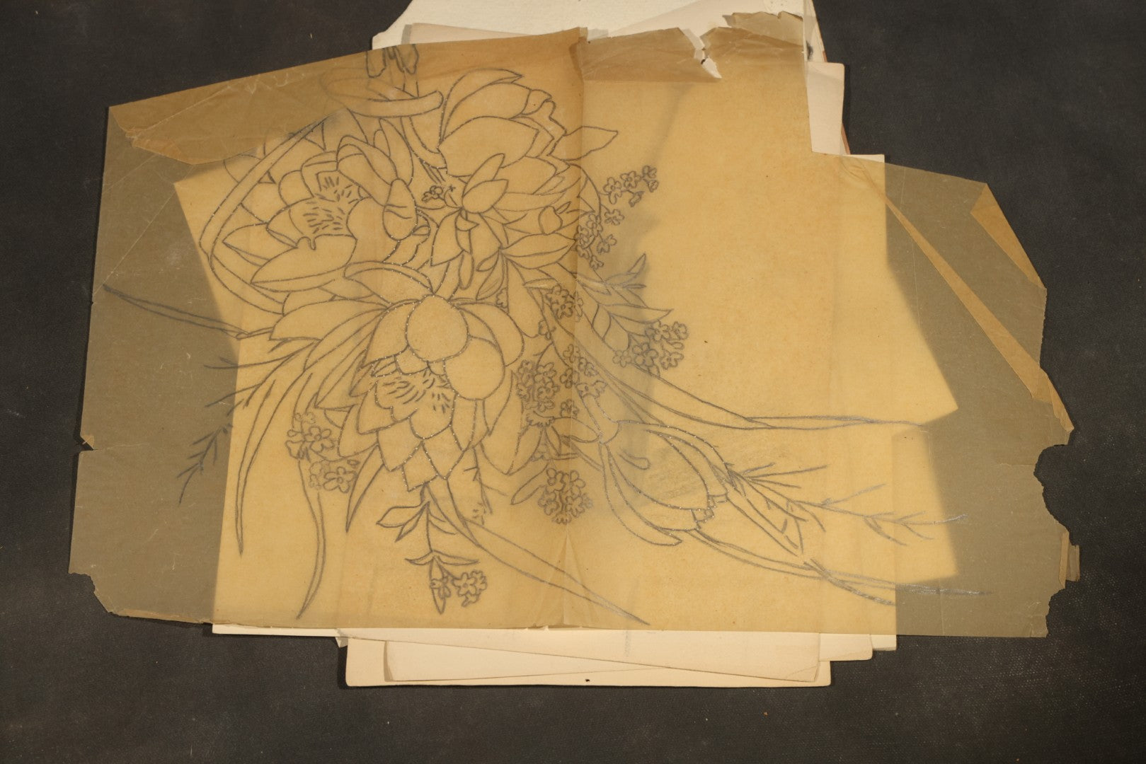 Grouping of 20 Antique Pen and Pencil Sketches including Portraits, Coastal Scene, Goat, Flowers, and "An Old Salt" Pipe Smoker, with Decorative "Sketches" Cover Sheet