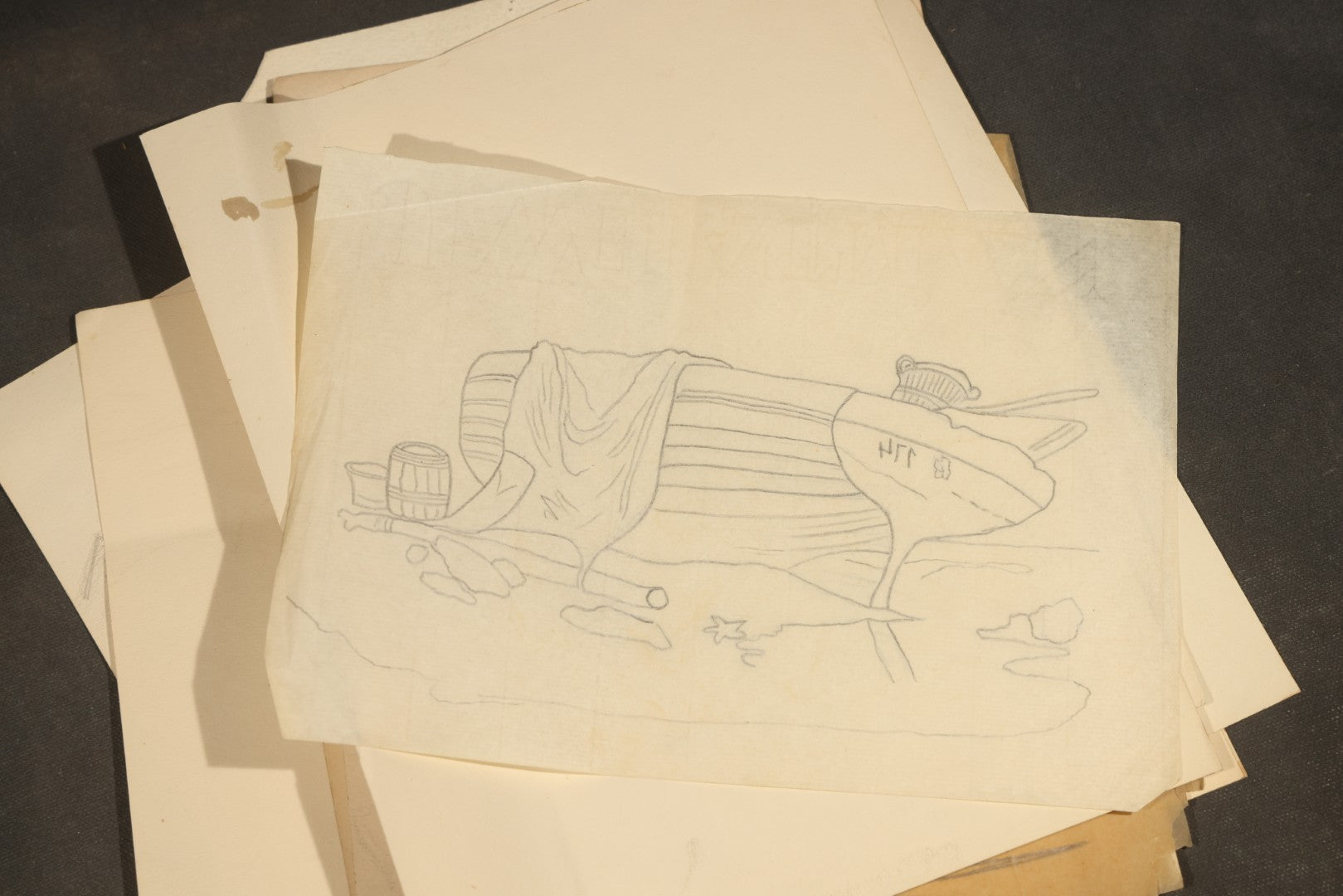Grouping of 20 Antique Pen and Pencil Sketches including Portraits, Coastal Scene, Goat, Flowers, and "An Old Salt" Pipe Smoker, with Decorative "Sketches" Cover Sheet