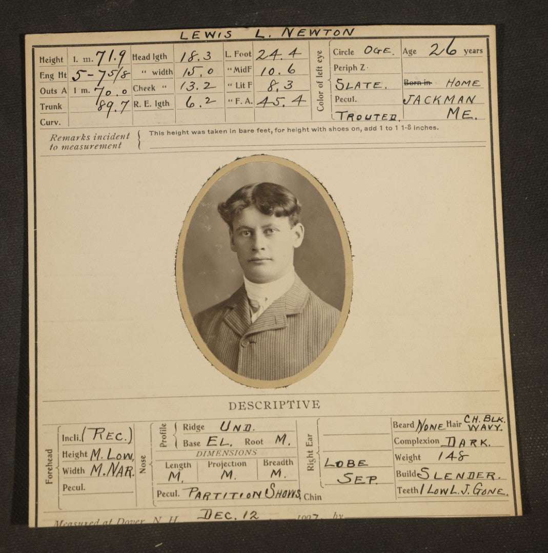 Grouping of Seven Antique Police Mugshot and Arrest Cards with Printed Photographs including John Ryan, Wanted for Auto Theft