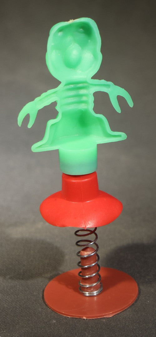 Grouping of 10 Vintage Plastic Space-Themed Jump-Up Spring Toys including Astronauts, Aliens, and Robot, H.F., Made in Hong Kong