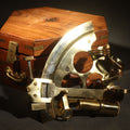 Lot 177 - Vintage Reproduction Brass Sextant with Wooden Handle in Wood Case with Brass Anchor Inlay