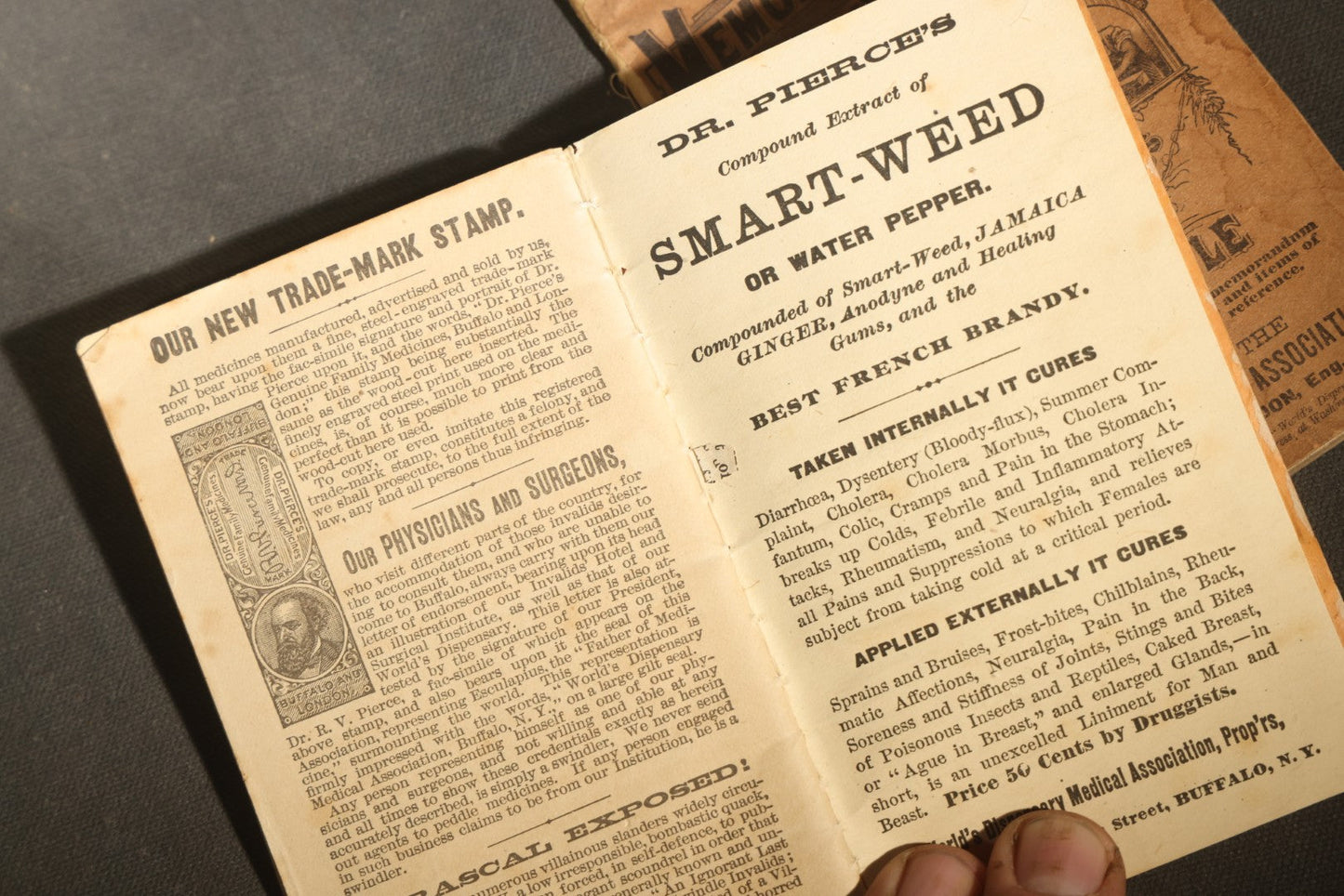 Grouping of Three Antique Dr. Pierce's Advertising Booklets including Two "Memorandum and Account Book" and One "Hand Book," World's Dispensary Medical Association, Buffalo, New York