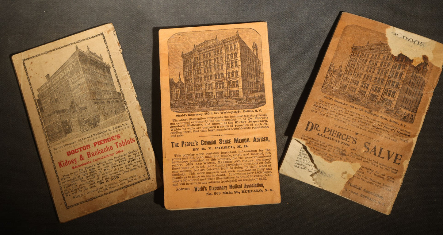 Grouping of Three Antique Dr. Pierce's Advertising Booklets including Two "Memorandum and Account Book" and One "Hand Book," World's Dispensary Medical Association, Buffalo, New York