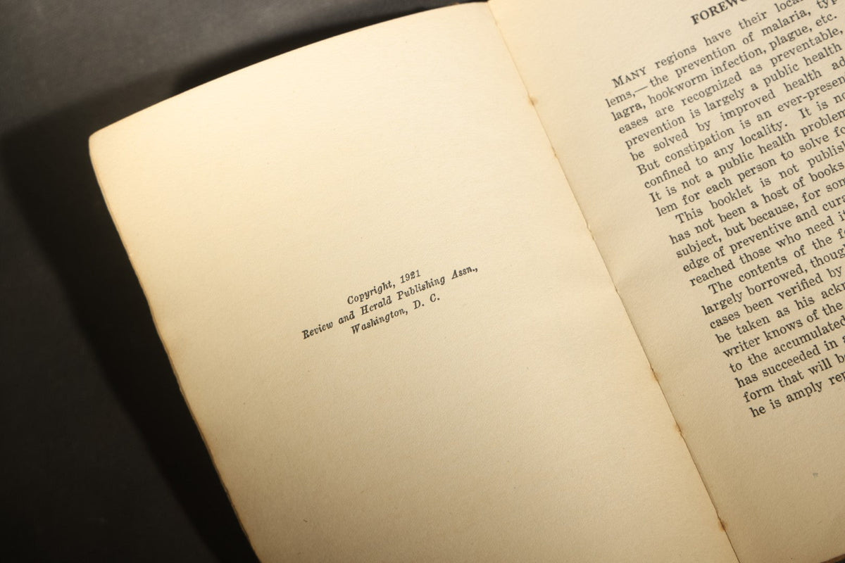 "Constipation: Cause, Prevention, and Cure" Antique Medical Book by George H. Heald, M.D., Published by Review and Herald Publishing Assn., Washington, D.C., 1921