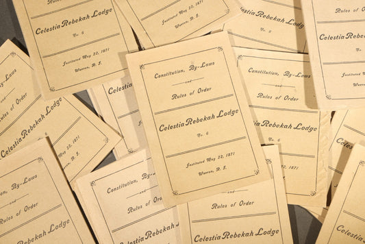 Grouping of 10+ Antique "Constitution, By-Laws and Rules of Order" Booklets, Celestia Rebekah Lodge No. 6, I.O.O.F., Warren, Rhode Island, Instituted May 22, 1871