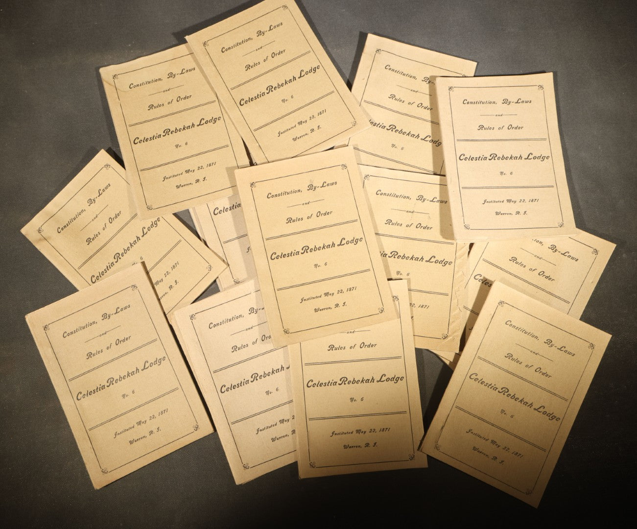 Grouping of 10+ Antique "Constitution, By-Laws and Rules of Order" Booklets, Celestia Rebekah Lodge No. 6, I.O.O.F., Warren, Rhode Island, Instituted May 22, 1871