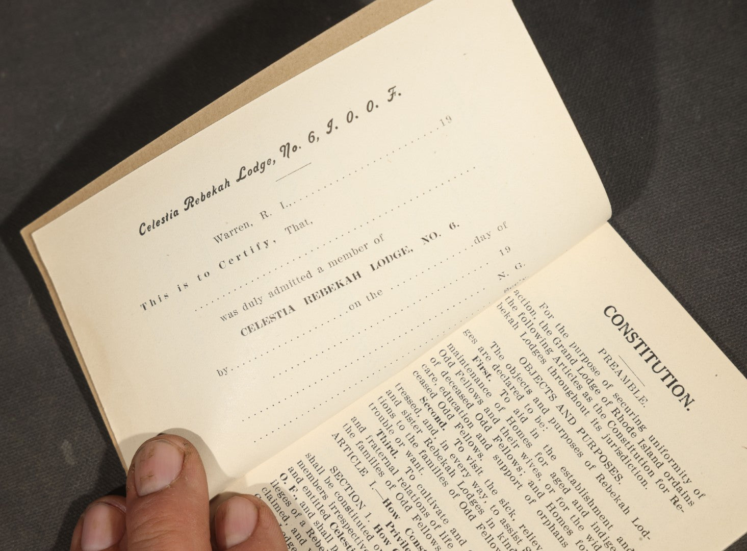 Grouping of 10+ Antique "Constitution, By-Laws and Rules of Order" Booklets, Celestia Rebekah Lodge No. 6, I.O.O.F., Warren, Rhode Island, Instituted May 22, 1871