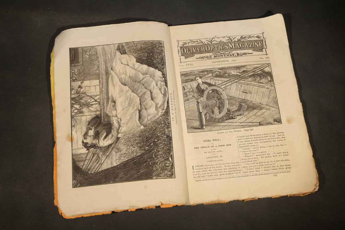 Antique "Oliver Optic's Magazine: Our Boys and Girls" Vol. XVIII, No. 266, September 1875, Baseball Cover Illustration, Published by Lee & Shepard, Boston, Massachusetts