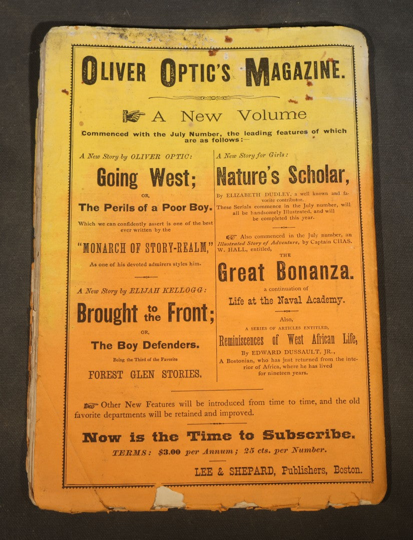 Antique "Oliver Optic's Magazine: Our Boys and Girls" Vol. XVIII, No. 266, September 1875, Baseball Cover Illustration, Published by Lee & Shepard, Boston, Massachusetts