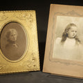 Lot 187 - Pair of Antique Photographs Including Woman in Gold-Painted Embossed Frame with Oval Window and Board-Mounted Portrait of a Young Girl with Decorative Border