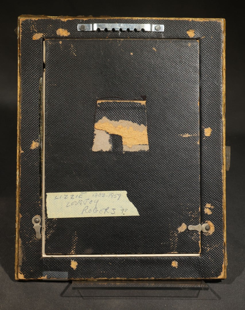 Pair of Antique Photographs including Woman in Gold-Painted Embossed Frame with Oval Window and Board-Mounted Portrait of a Young Girl with Decorative Border