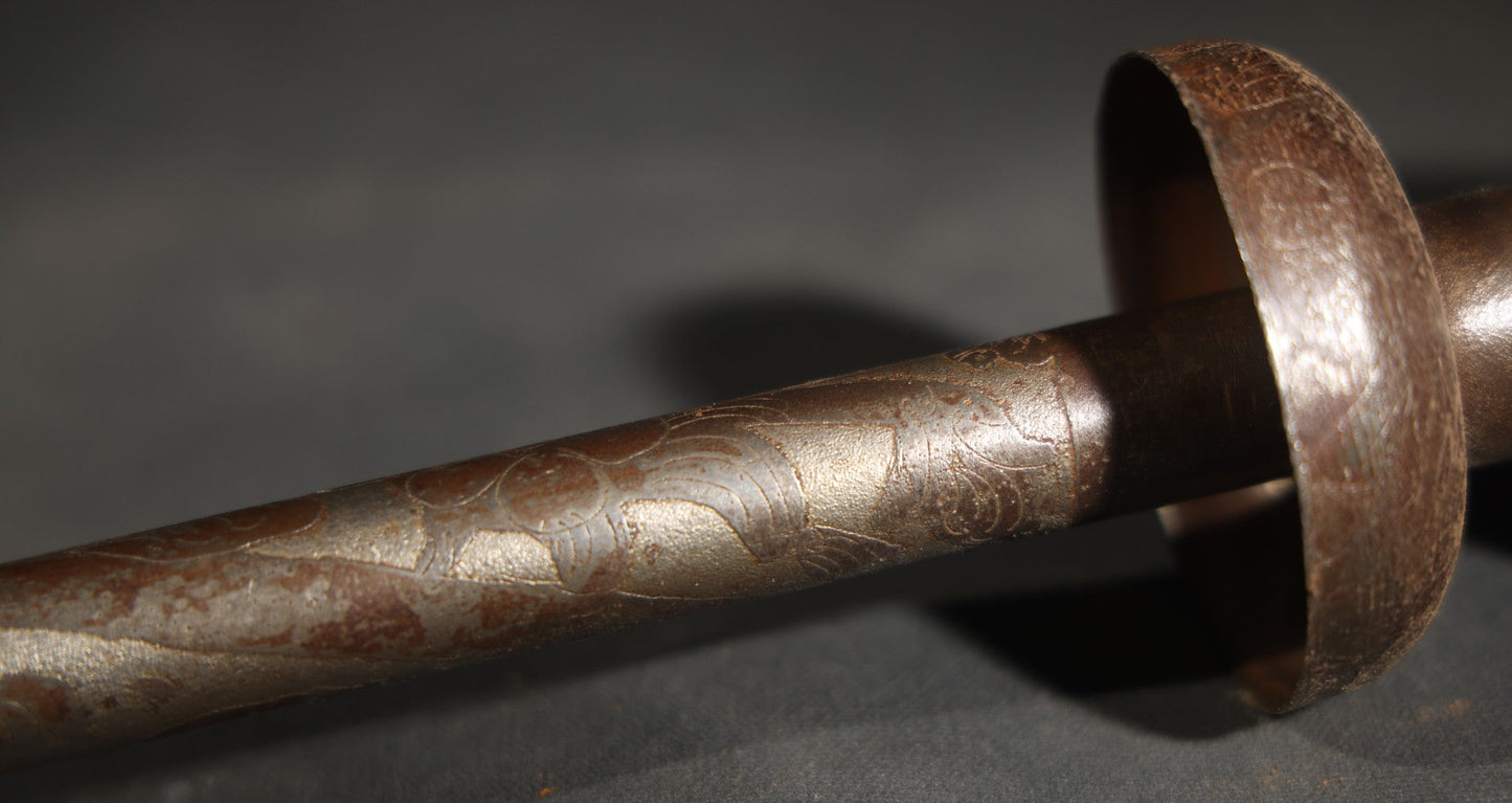 Vintage Persian Export Devil-Head Mace with Engraved Shaft and Disc Guard