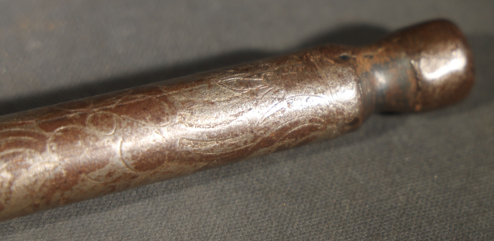 Vintage Persian Export Devil-Head Mace with Engraved Shaft and Disc Guard
