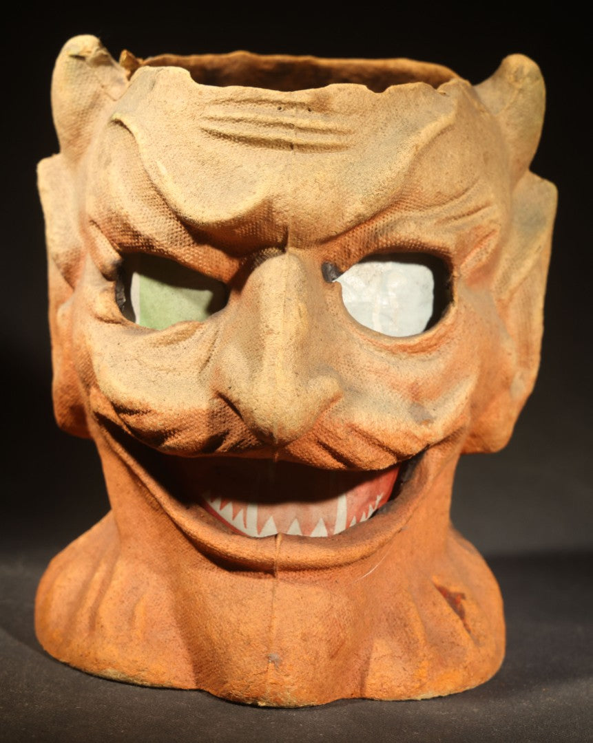Vintage 1930s Papier-Mache / Pulp Halloween Devil Head Lantern with Partial Paper Insert, Manufactured by F.N. Burt Company, Buffalo, New York, Circa 1930s