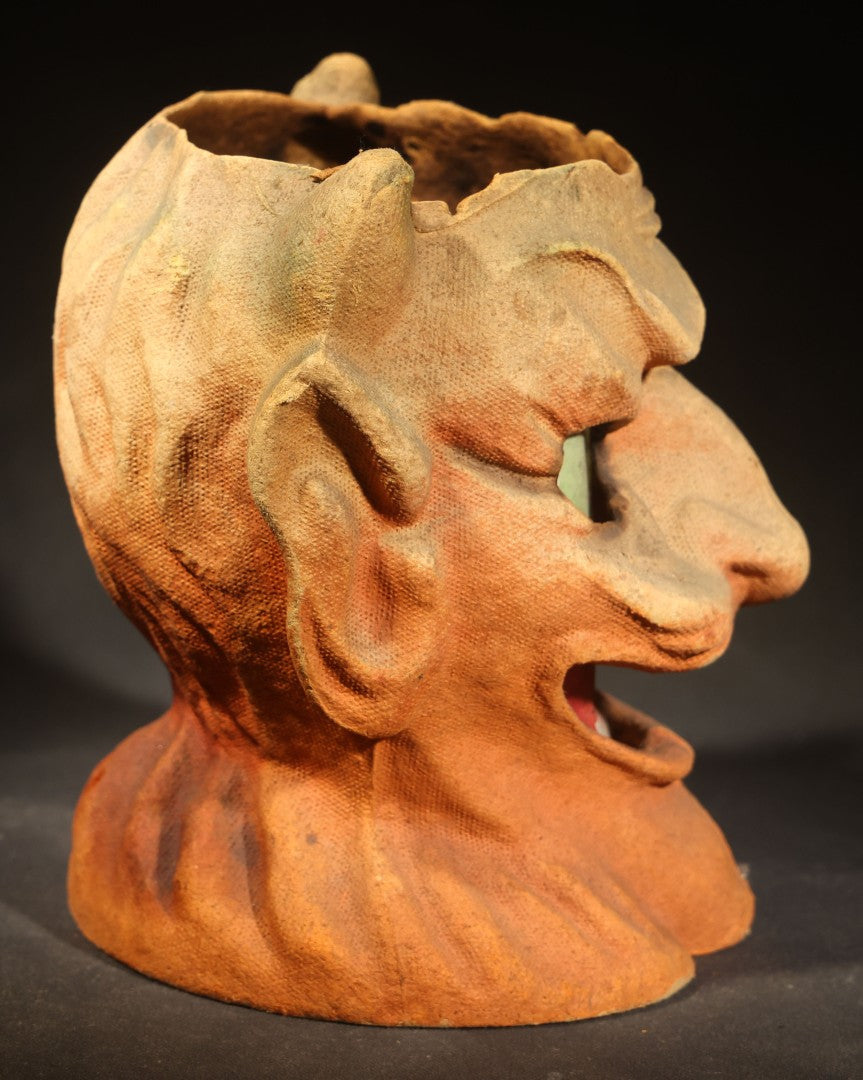 Vintage 1930s Papier-Mache / Pulp Halloween Devil Head Lantern with Partial Paper Insert, Manufactured by F.N. Burt Company, Buffalo, New York, Circa 1930s