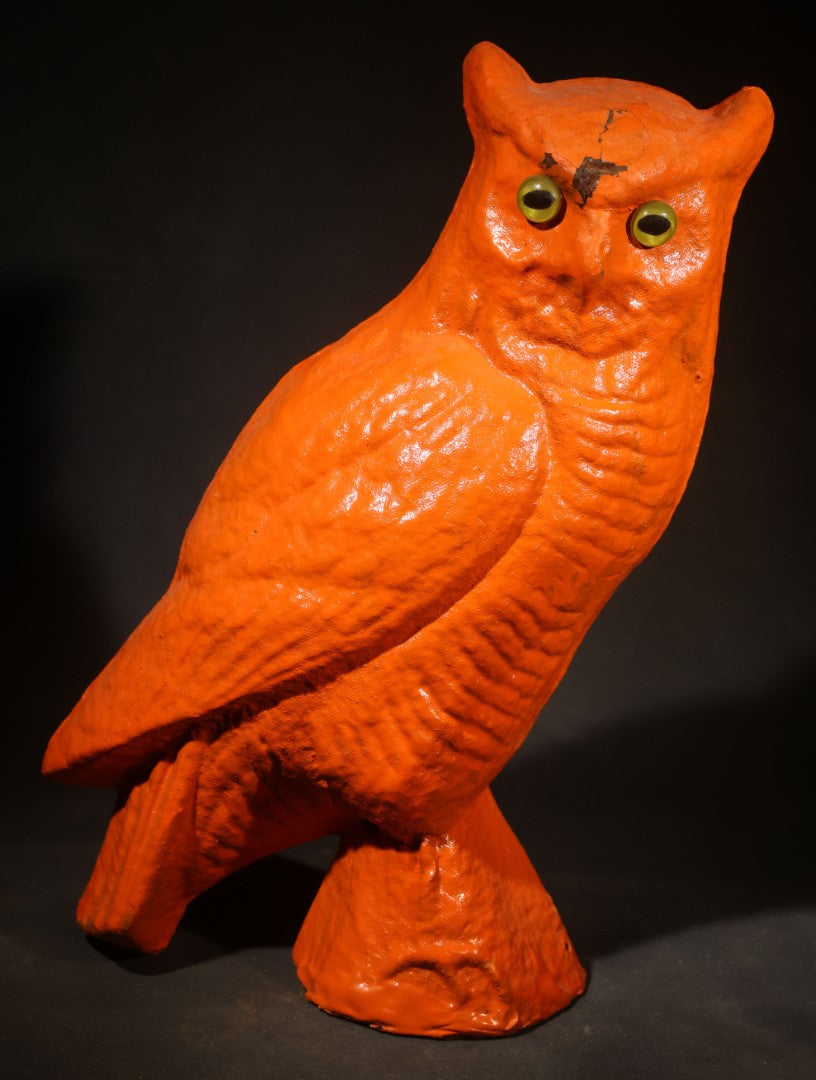 Vintage Papier-Mache / Paper Pulp Halloween Owl Figure with Glass Eyes, Repainted