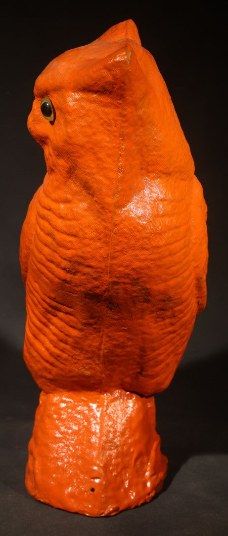 Vintage Papier-Mache / Paper Pulp Halloween Owl Figure with Glass Eyes, Repainted