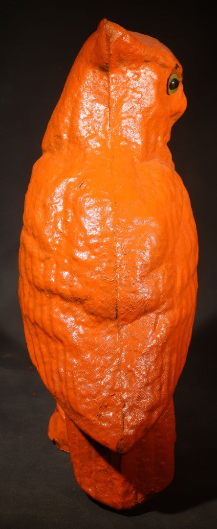 Vintage Papier-Mache / Paper Pulp Halloween Owl Figure with Glass Eyes, Repainted