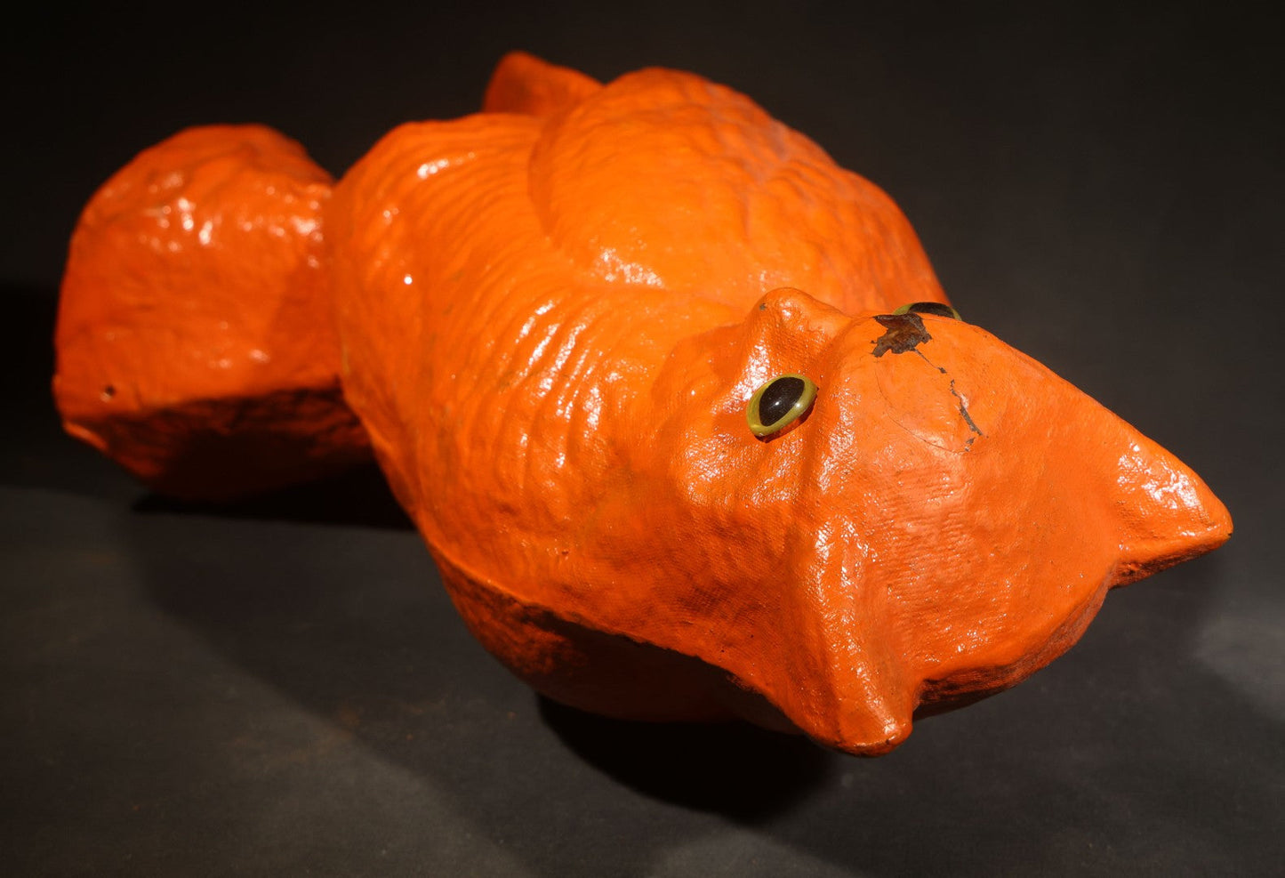 Vintage Papier-Mache / Paper Pulp Halloween Owl Figure with Glass Eyes, Repainted