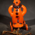 Lot 008 - Vintage Plastic Halloween Clown Pull Toy Candy Container, Circa 1950s, Manufactured by Rosbro Plastics, Pawtucket, Rhode Island (Black Hat & Base), 6-1/8" H