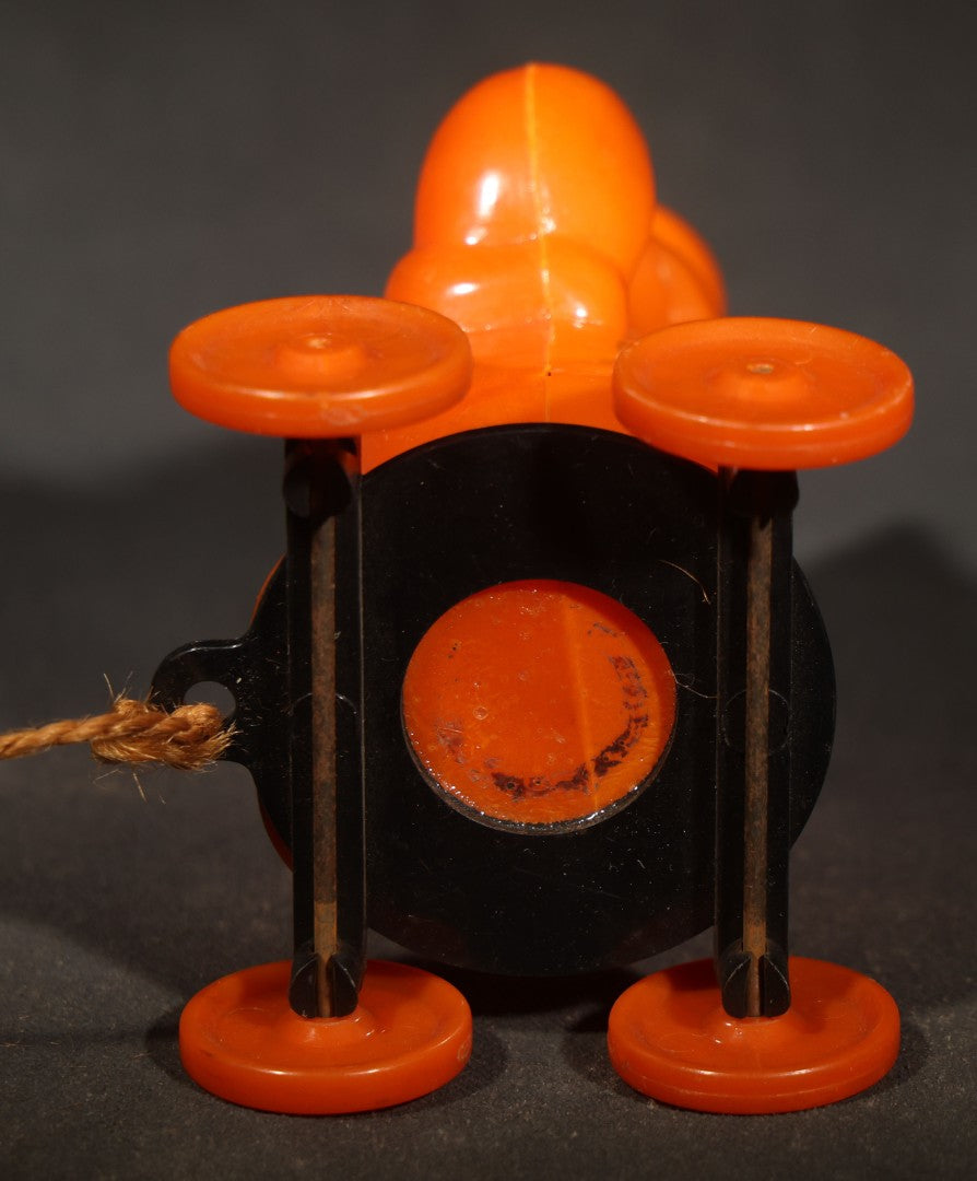 Vintage Plastic Halloween Clown Pull Toy Candy Container, Circa 1950s, Manufactured by Rosbro Plastics, Pawtucket, Rhode Island (Black Hat & Base)