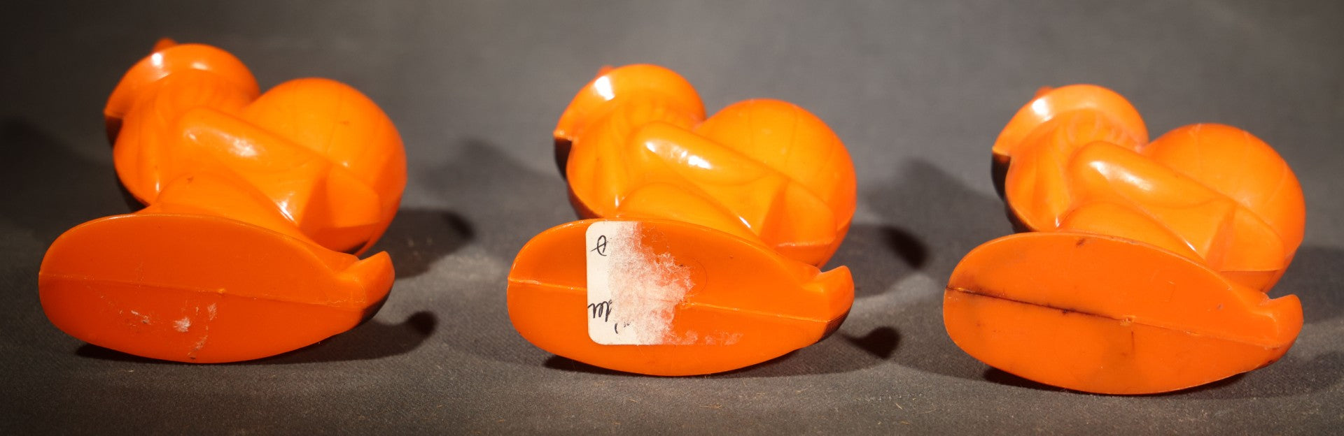 Trio of Vintage Plastic Halloween Witch Holding Jack-O-Lantern Candy Containers, Circa 1950s, Manufactured by Rosbro Plastics, Pawtucket, Rhode Island