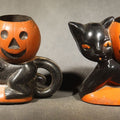 Lot 010 - Grouping of Four Vintage Plastic Halloween Cat Holding Jack-O-Lantern Candy Containers, Circa 1950s, Manufactured by Rosbro Plastics, Pawtucket, Rhode Island, 2-5/8" H each