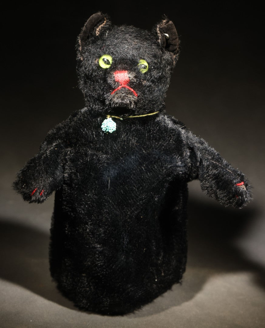 Vintage Steiff "Tom Cat" Black Cat Hand Puppet with Ear Button, Germany, Circa 1950s-1970s