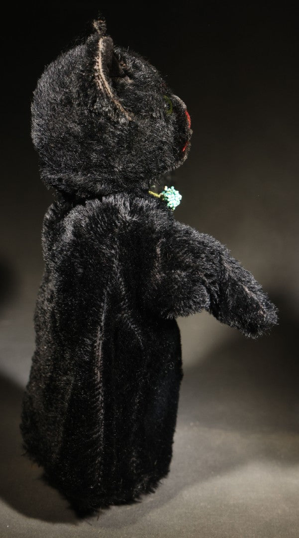 Vintage Steiff "Tom Cat" Black Cat Hand Puppet with Ear Button, Germany, Circa 1950s-1970s
