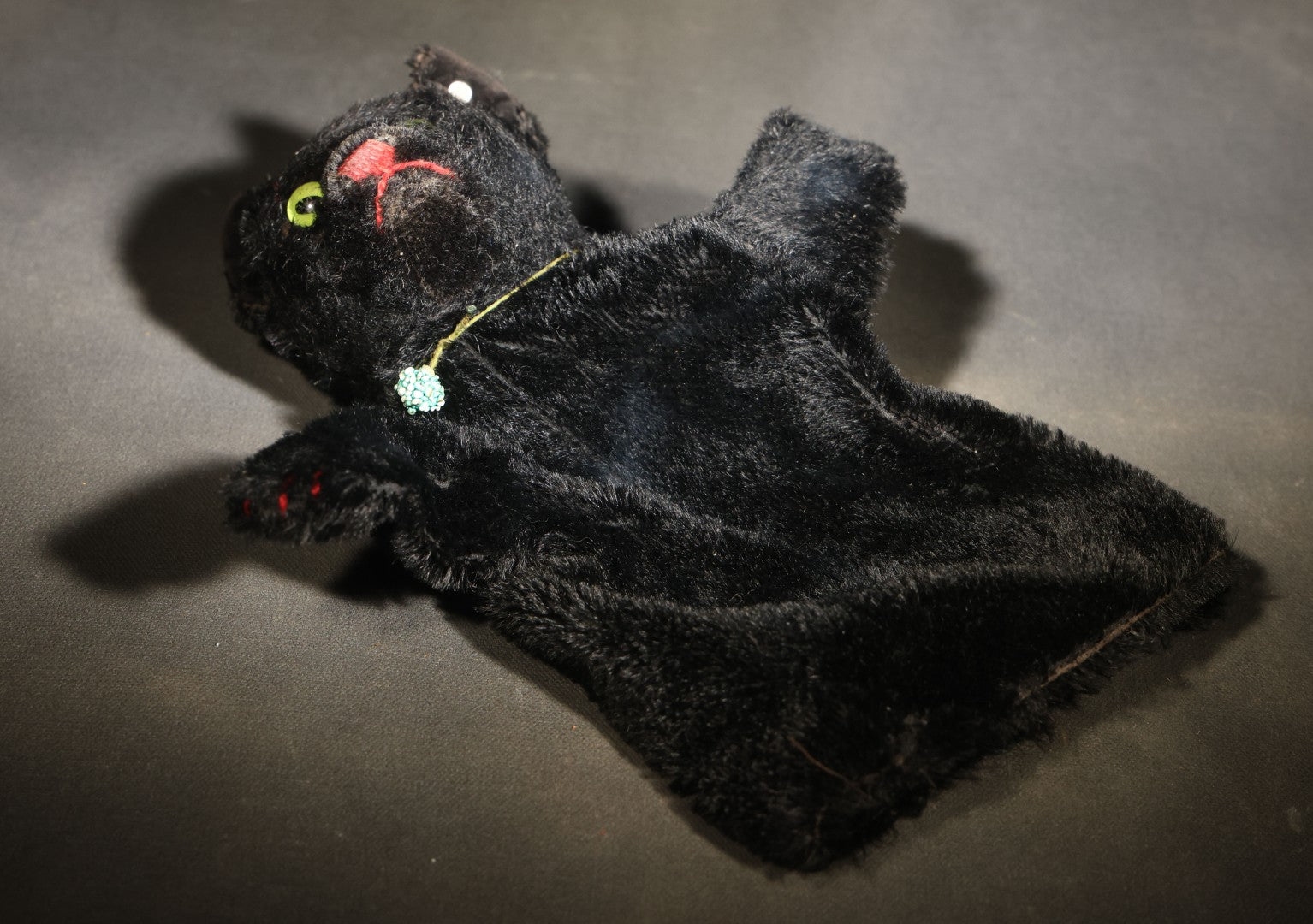 Vintage Steiff "Tom Cat" Black Cat Hand Puppet with Ear Button, Germany, Circa 1950s-1970s
