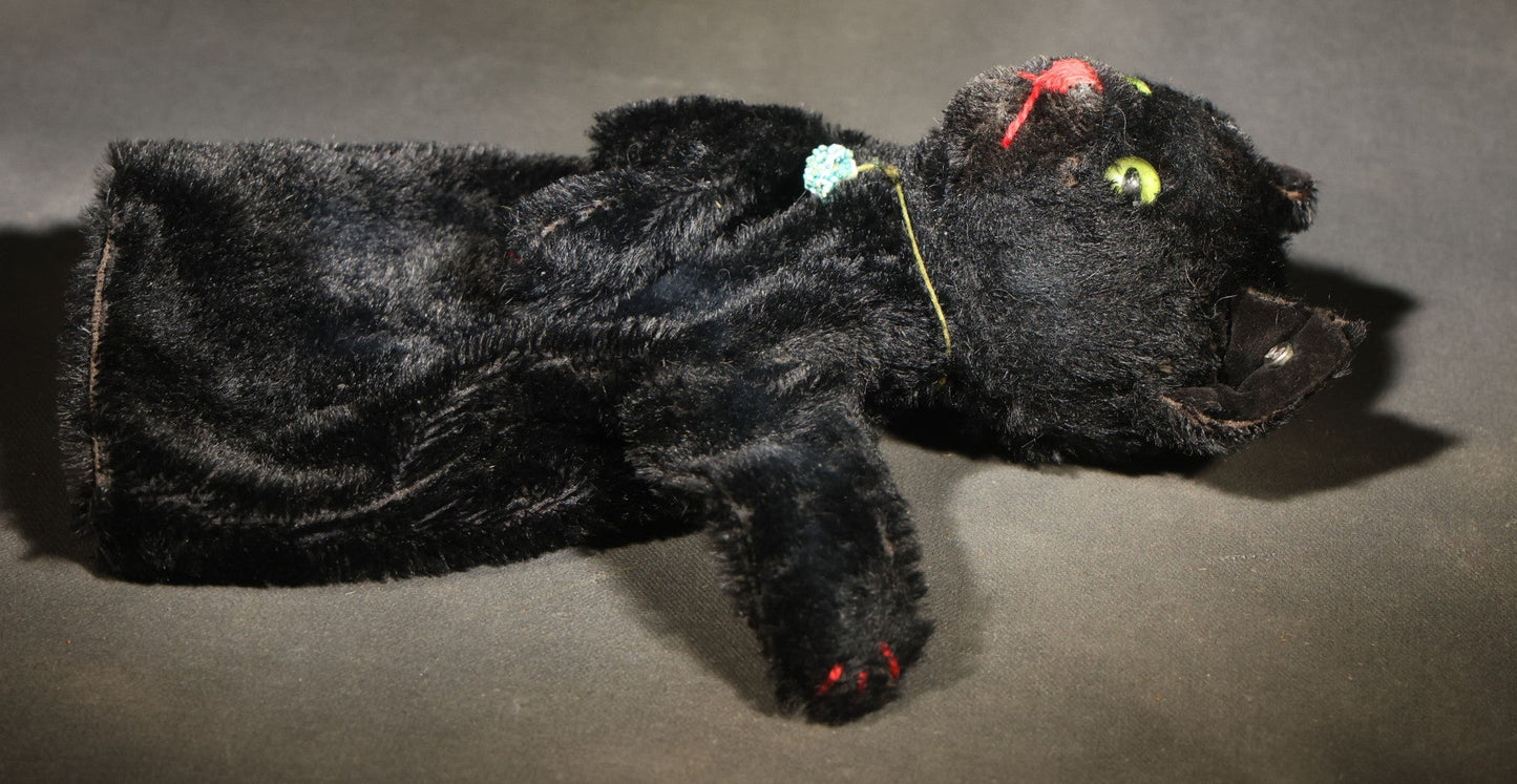Vintage Steiff "Tom Cat" Black Cat Hand Puppet with Ear Button, Germany, Circa 1950s-1970s
