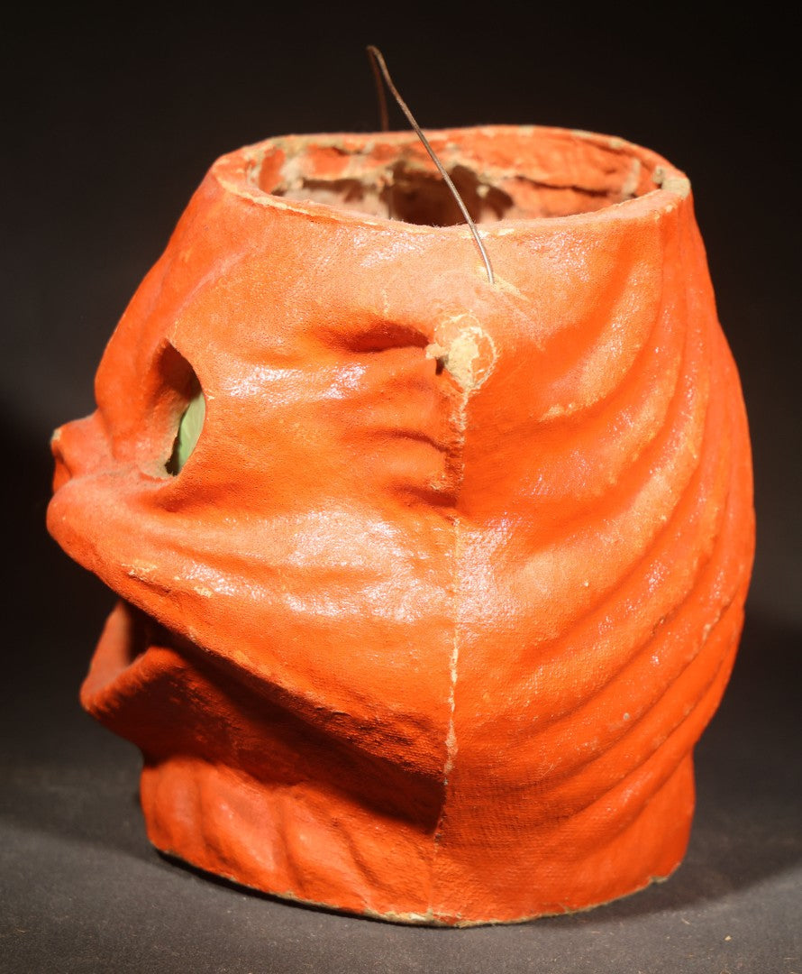Vintage Papier-Mache / Paper Pulp Halloween Cat Head Lantern with Wire Bail Handle and Original Paper Insert