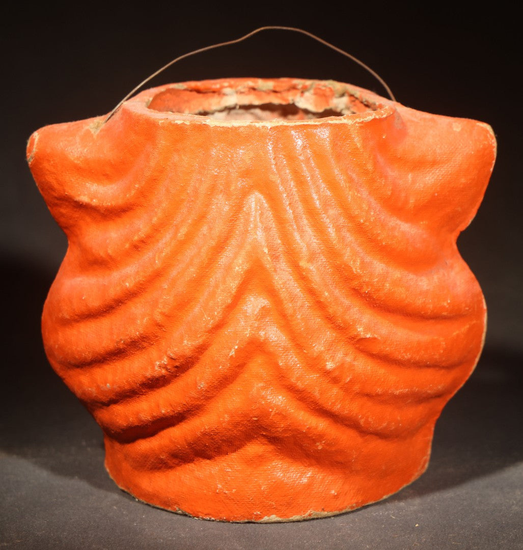 Vintage Papier-Mache / Paper Pulp Halloween Cat Head Lantern with Wire Bail Handle and Original Paper Insert