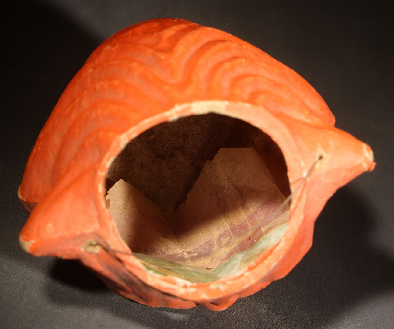 Vintage Papier-Mache / Paper Pulp Halloween Cat Head Lantern with Wire Bail Handle and Original Paper Insert