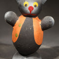 Lot 015 - Vintage Halloween Black Cat Papier-Mache / Cardboard Candy Container with Orange Vest and Green Buttons, Marked "Germany", 3-5/8" H
