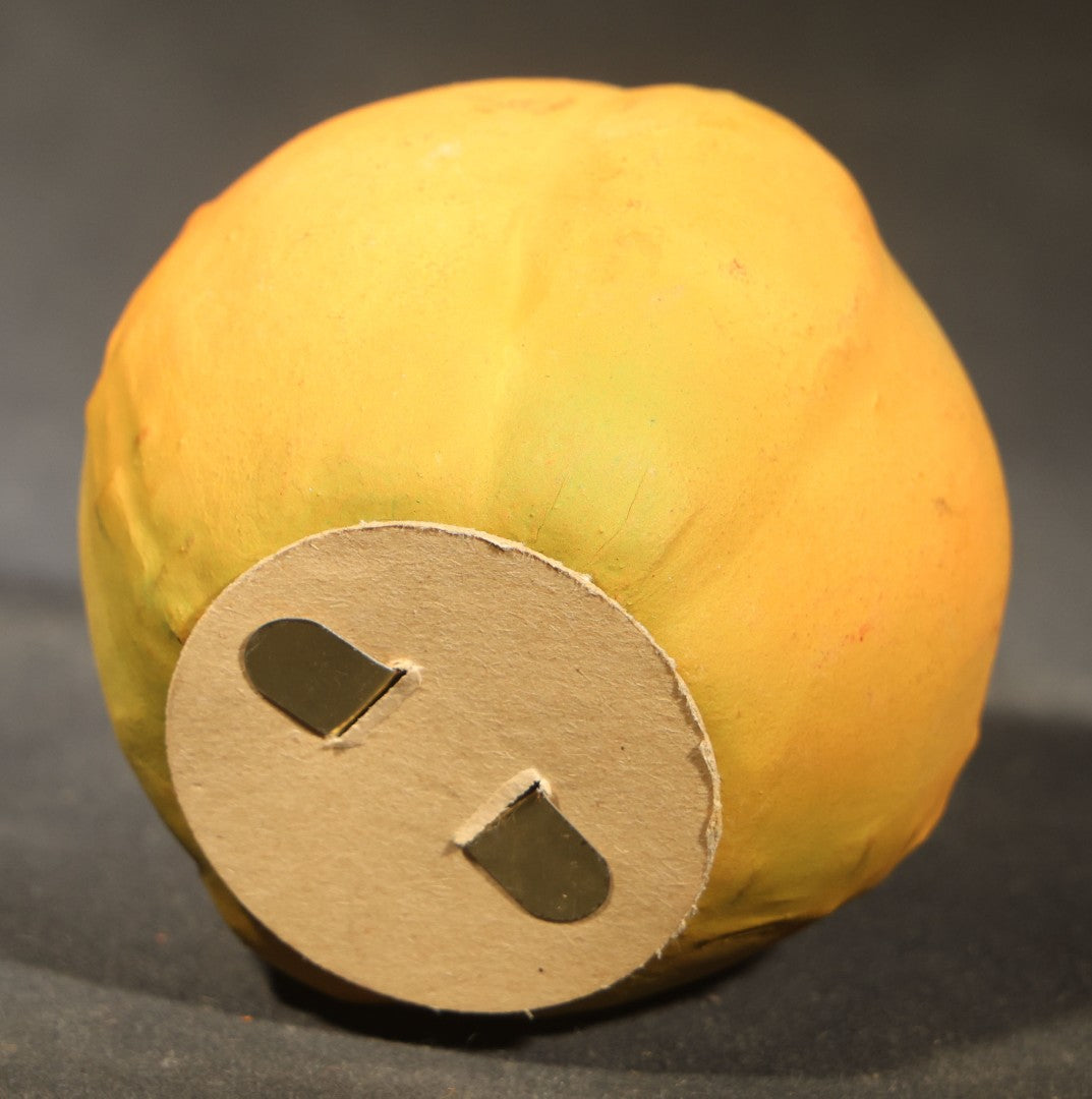 Vintage German Fantasy Reproduction Papier Mache / Pressed Paper Jack-O-Lantern Pumpkin Lantern with Wire Handle, Circa 1990s