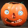 Lot 020 - Vintage German Papier Mache / Pressed Paper Jack-O-Lantern Pumpkin Lantern with Wire Handle, Remnants of Original Insert, Poor Condition, 5-1/2" H