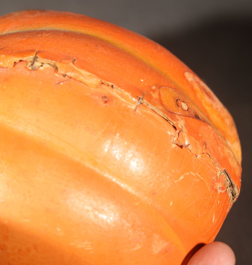 Vintage German Papier Mache / Pressed Paper Jack-O-Lantern Pumpkin Lantern with Wire Handle, Remnants of Original Insert, Poor Condition