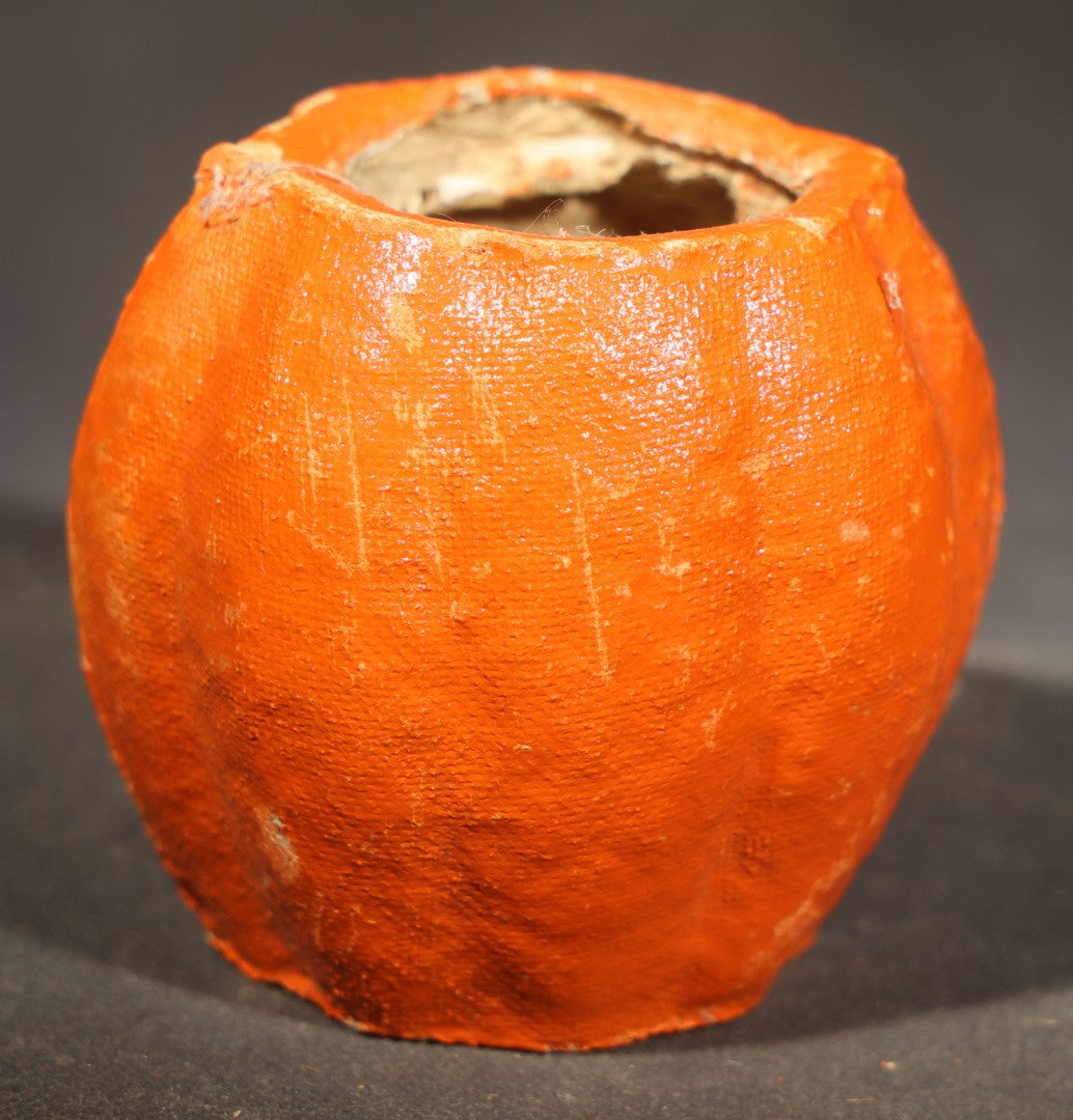 Trio of Vintage Papier Mache / Paper Pulp Halloween Choir Boy Jack-O-Lantern Pumpkin Nut Cups with Green-Painted Features including One with Original Paper Insert