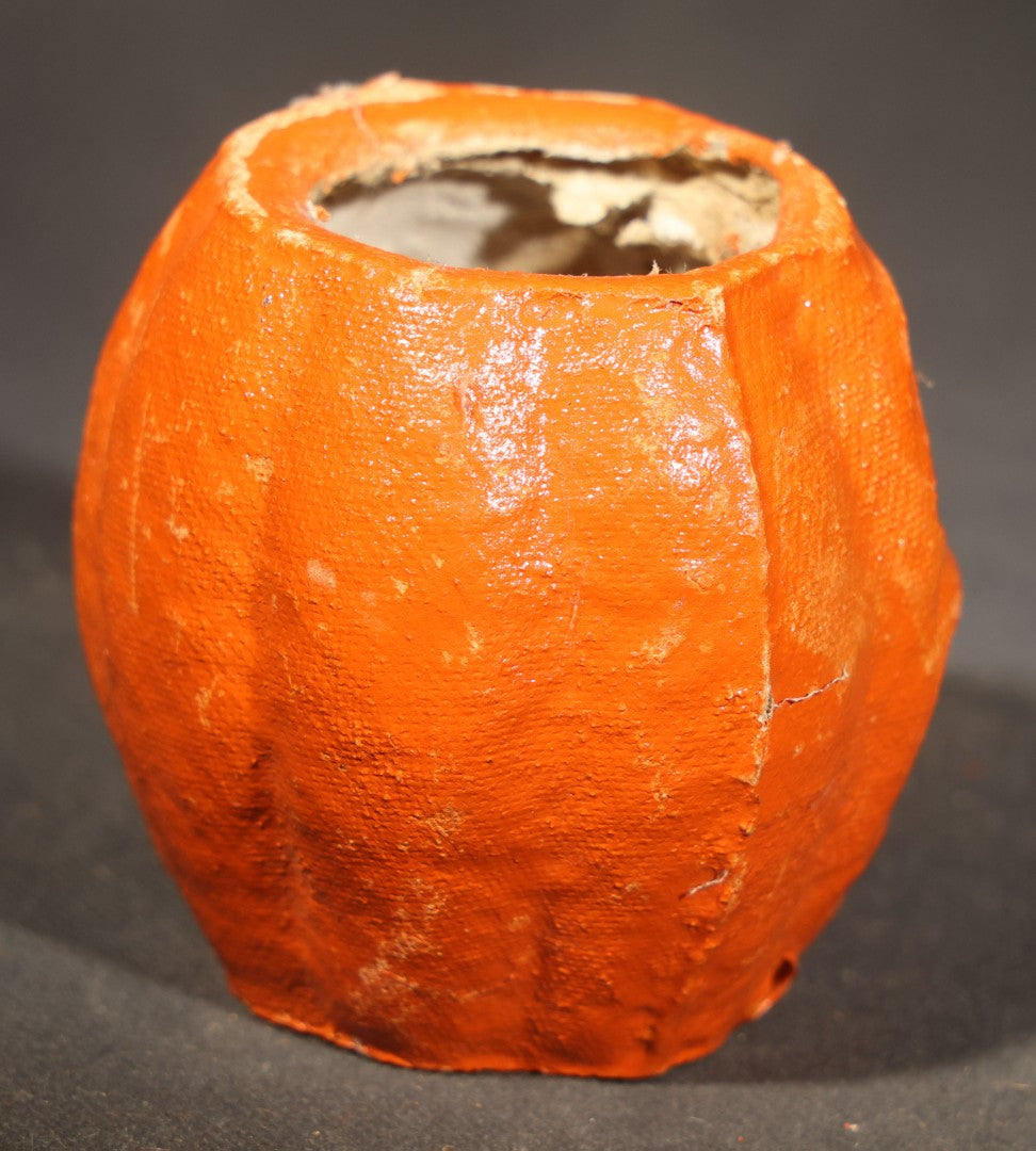 Trio of Vintage Papier Mache / Paper Pulp Halloween Choir Boy Jack-O-Lantern Pumpkin Nut Cups with Green-Painted Features including One with Original Paper Insert