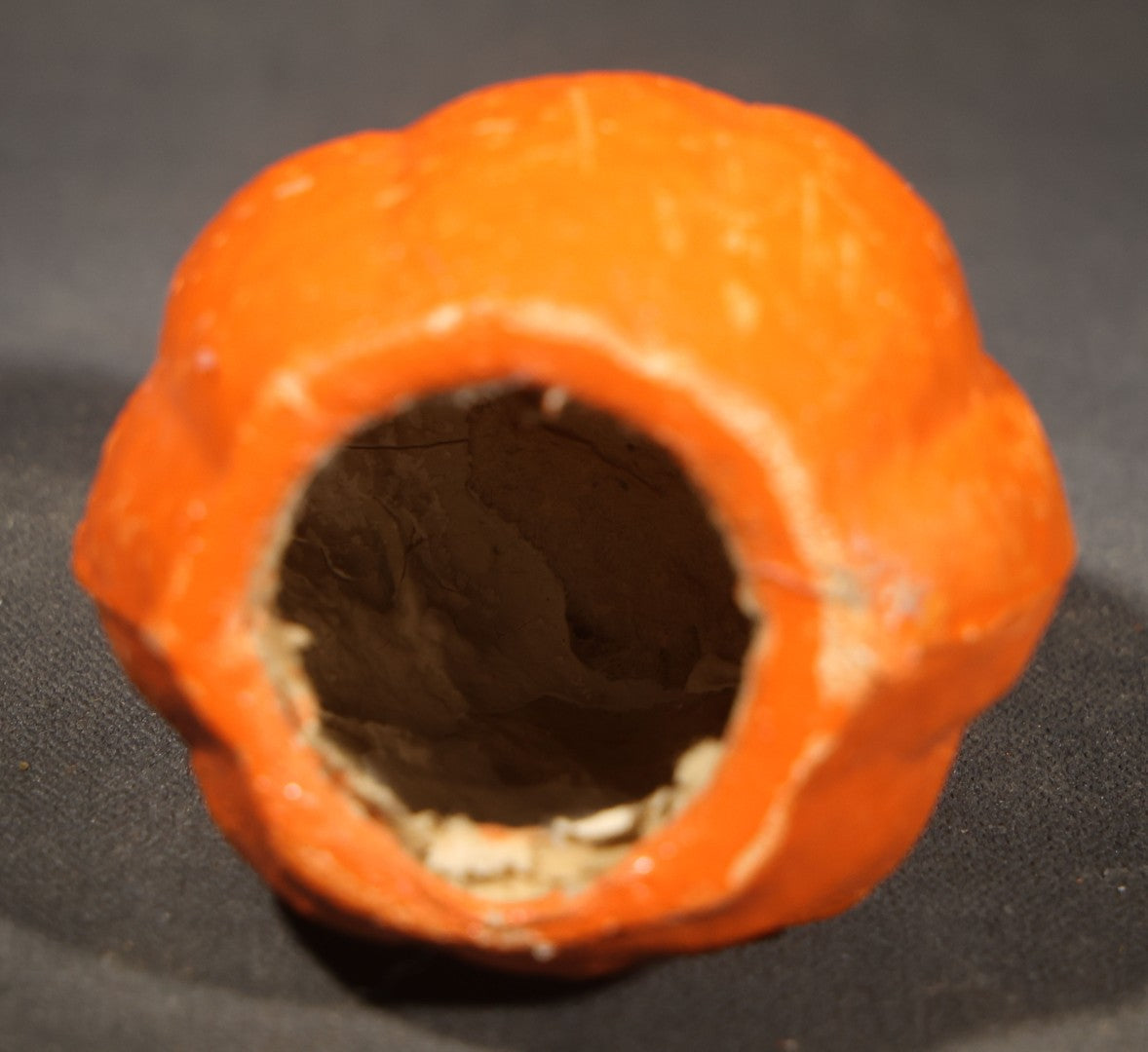 Trio of Vintage Papier Mache / Paper Pulp Halloween Choir Boy Jack-O-Lantern Pumpkin Nut Cups with Green-Painted Features including One with Original Paper Insert
