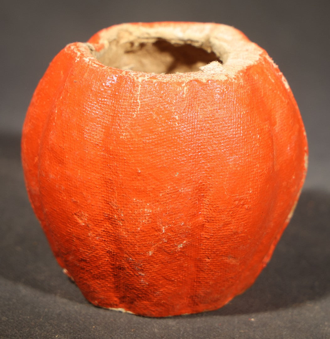 Trio of Vintage Papier Mache / Paper Pulp Halloween Choir Boy Jack-O-Lantern Pumpkin Nut Cups with Green-Painted Features including One with Original Paper Insert