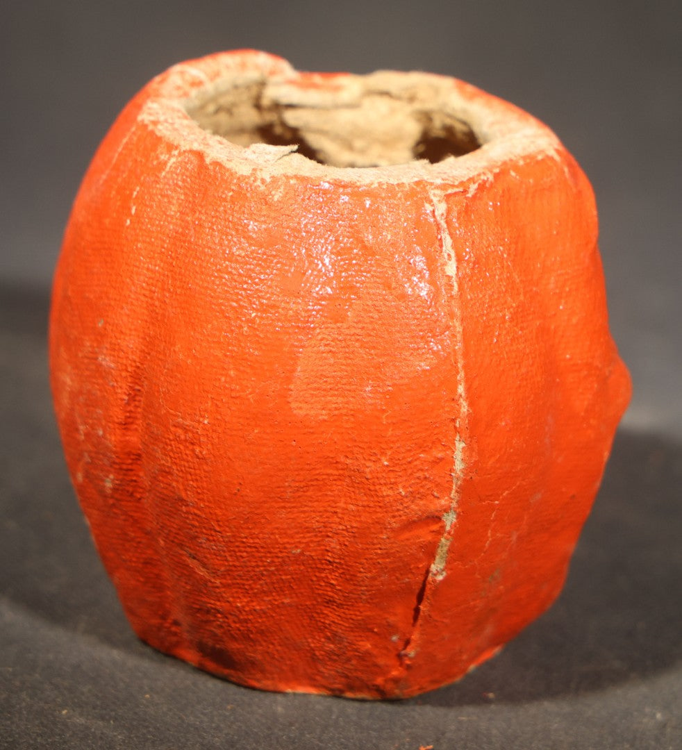 Trio of Vintage Papier Mache / Paper Pulp Halloween Choir Boy Jack-O-Lantern Pumpkin Nut Cups with Green-Painted Features including One with Original Paper Insert