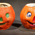 Lot 022 - Pair of Vintage Papier Mache / Paper Pulp Halloween Jack-O-Lantern Pumpkin Nut Cups, One Manufactured by Master Craft (Kopper's), Kearny, New Jersey
