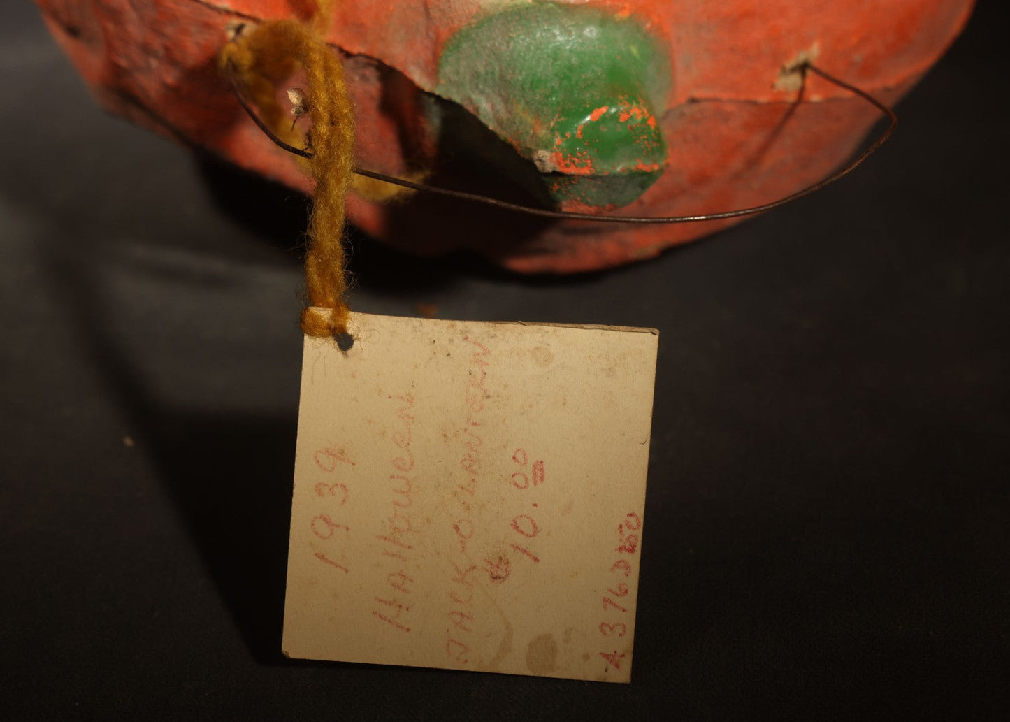 Vintage Papier-Mache / Paper Pulp Halloween Snarling Jack-O-Lantern Pumpkin Lantern with Wire Bail Handle and Original Paper Insert